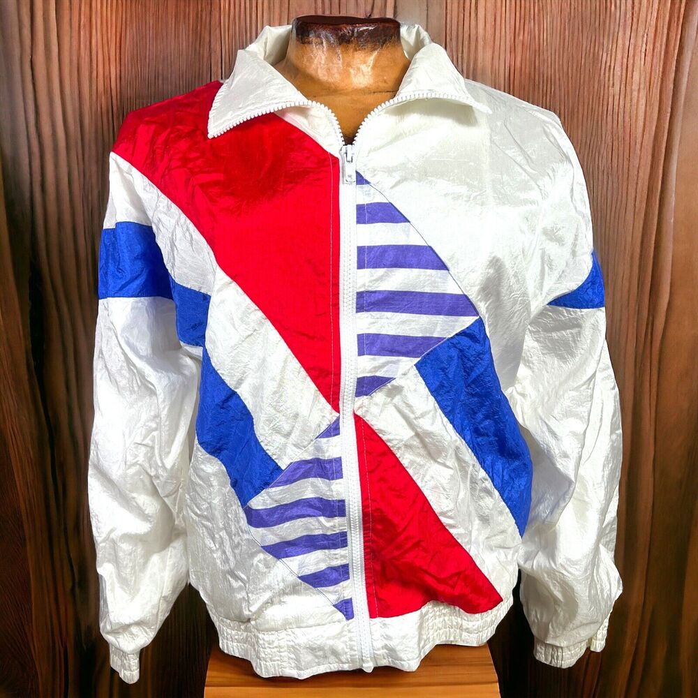 VINTAGE 90’s Windbreaker Track Jacket Longstreet White Petite Women’s Small